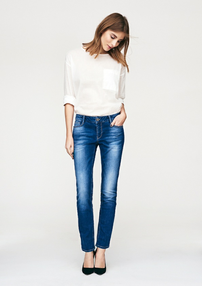 Business Mode Damen More&More elegante damenmode jeans weiße bluse