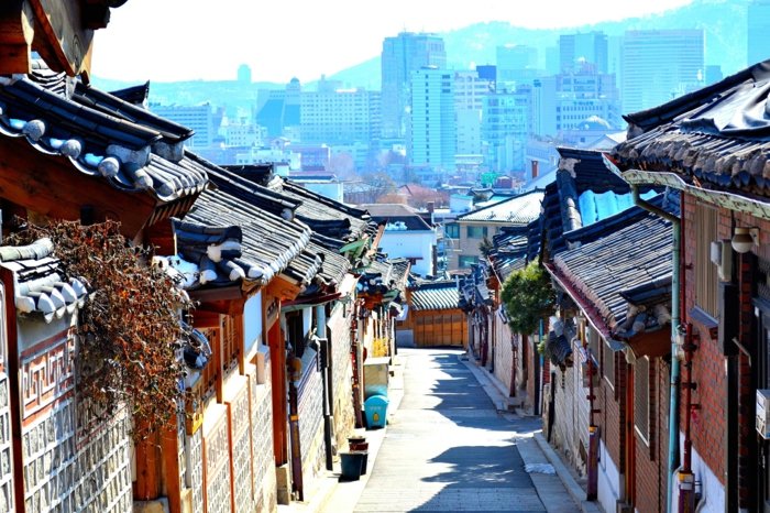 Hauptstadt von Südkorea bukchon hanog dorf mit neustadt