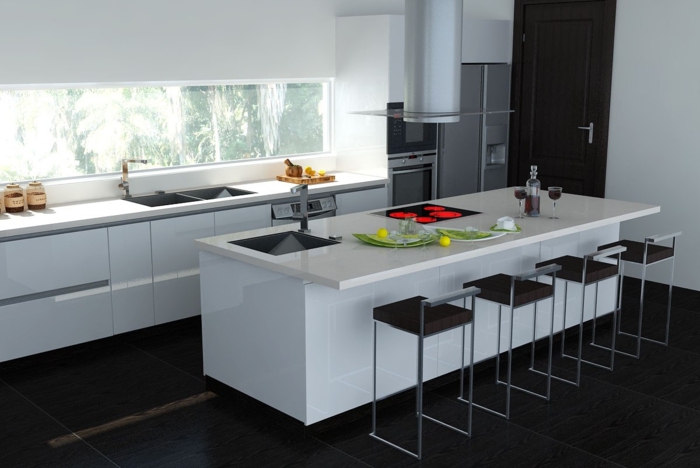 barhocker design küche einrichten weiße kücheninsel