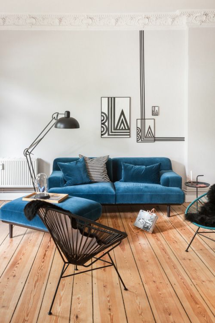 couch hocker wohnzimmer möbel design sofa blau