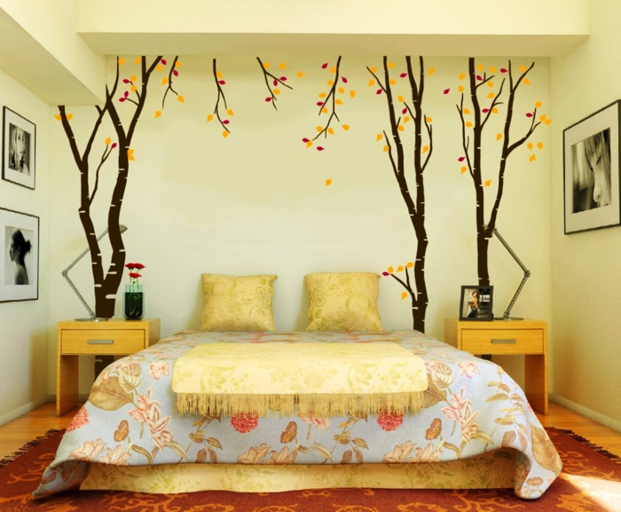 deko deko ideen selbermachen wandtattoo bäume schlafzimmer dekorieren