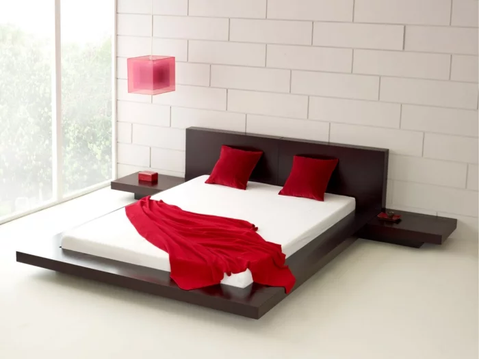design betten doppelbett minimalistisch rote kissen