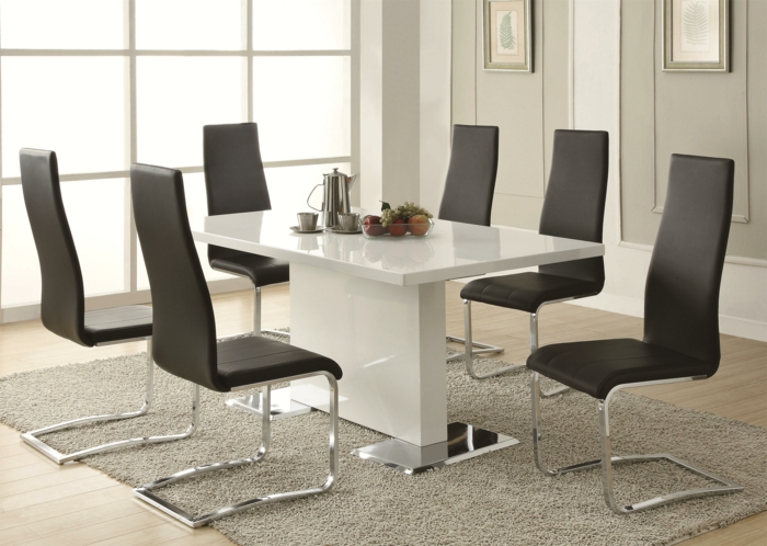 esstisch design rechteckig weiß schwarze stühle