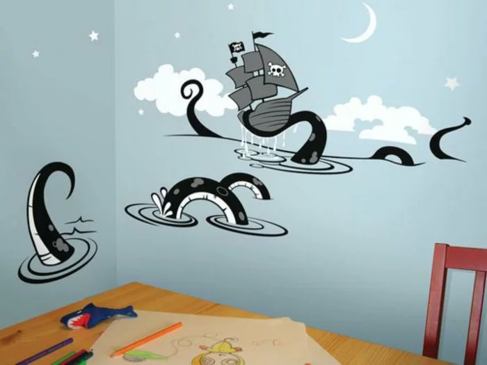 kinderzimmer wandtattoo piratenschif und oktopus