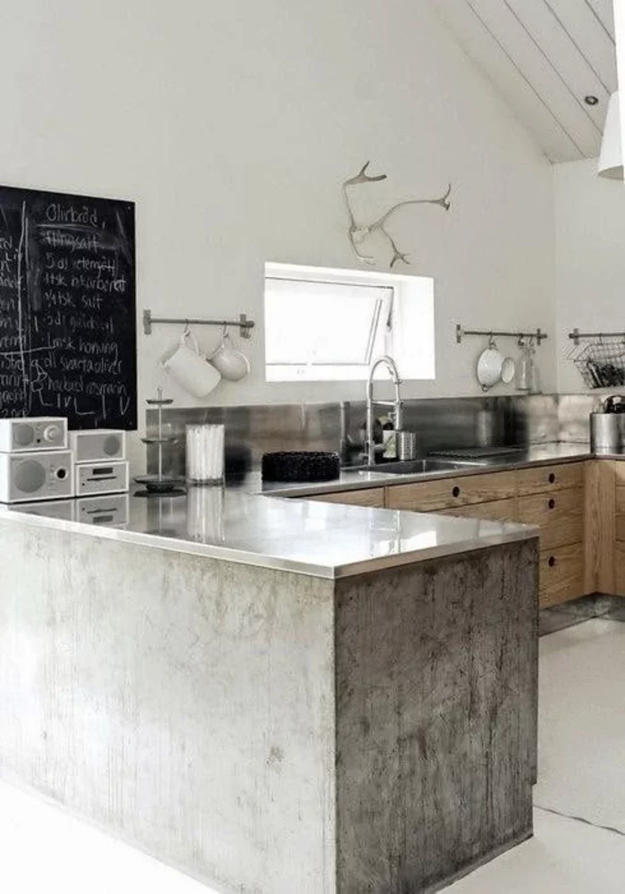 küche mit kochinsel aus beton küchengestaltung ideen