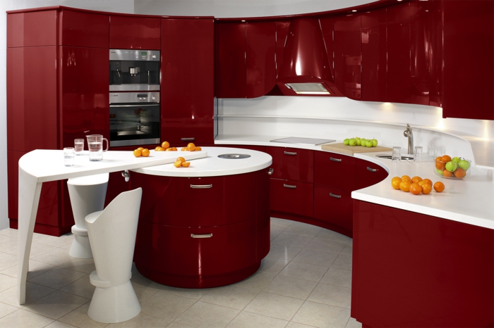 kücheninseln lebendiges design rot rund funktional