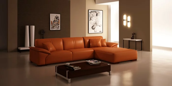 ledercouch echtleder glatt orange