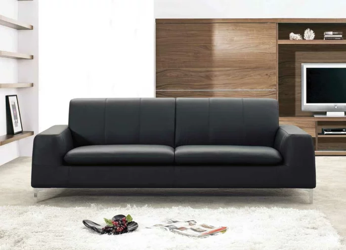 ledercouch schwarzleder glatt modernes design