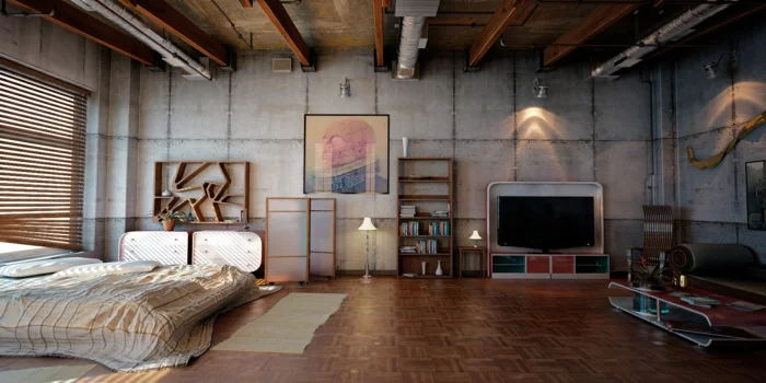 loft möbel industrielles schlafzimmer geräumig originell