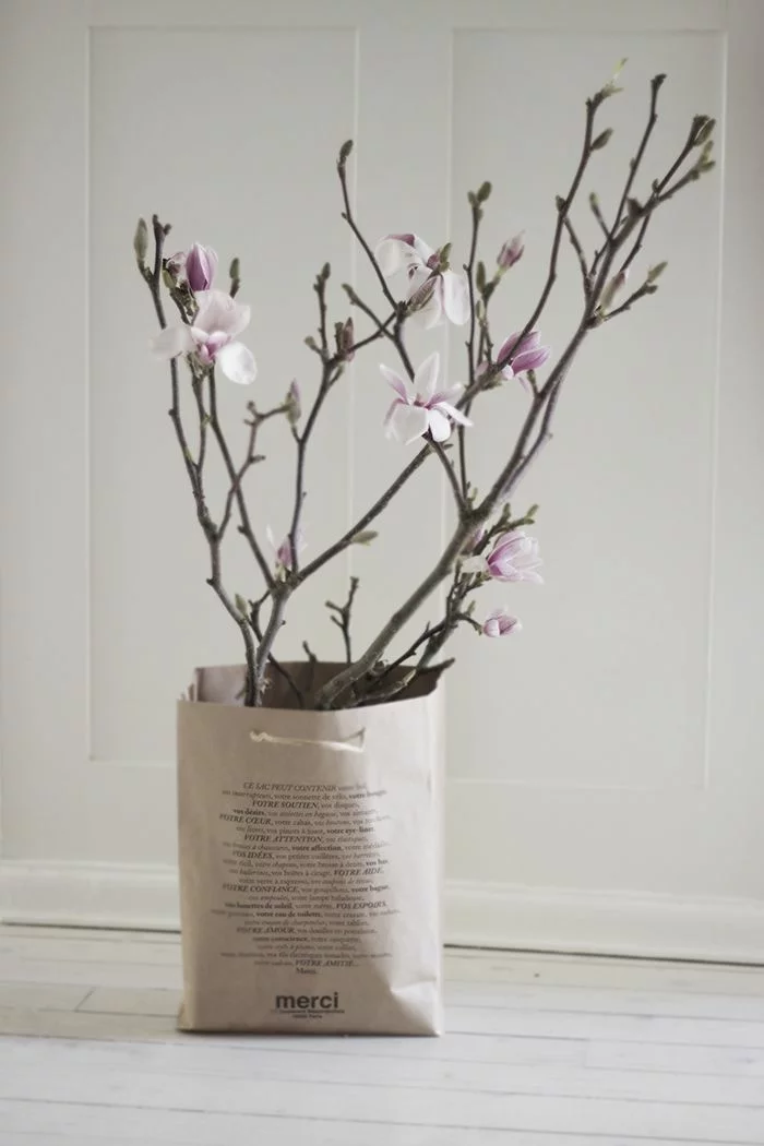 magnolien in papiertüte deko ideen