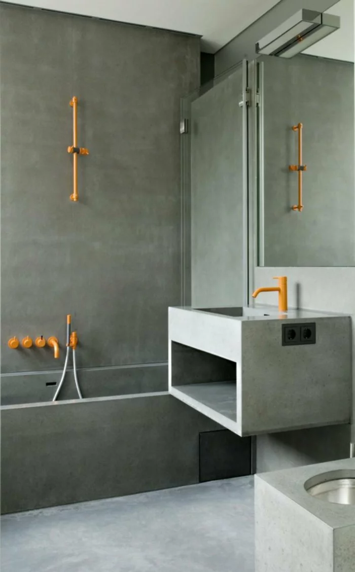 moderne badezimmerarmatur gelb badeinrichtung badewanne duscharmatur