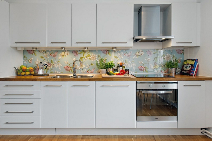 moderne inneneinrichtung küchenrückwand modern blumen motive