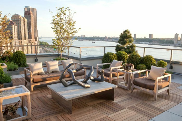moderne terrassengestaltung ausgefallene deko elegante außenmöbel