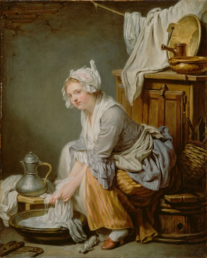 Die Wäscherin - Leinwand von Jean Baptiste Greuze im Realismus Stil 