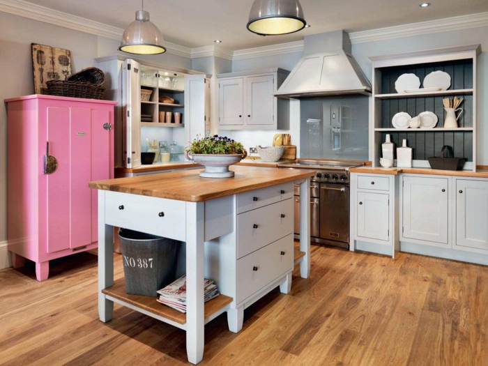 shaker möbel schlichte kücheneinrichtung rosa anrichte