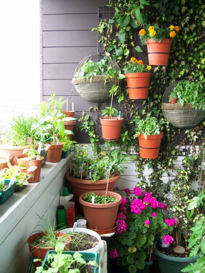 terrassenbepflanzung balkonmöbel und balkonpflanzen vertikaler garten gestalten