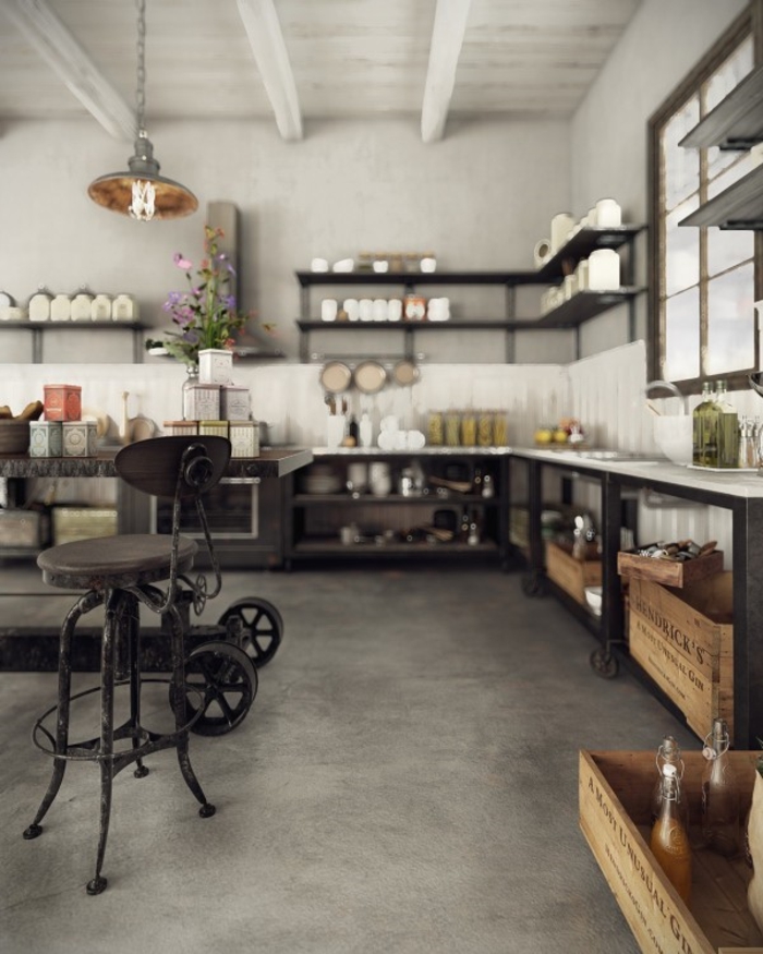 wohnen im landhausstil küche möbel metall stühle industrial design