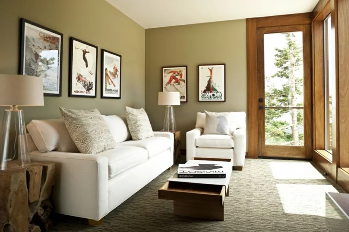 wohnzimmergestaltung weißes sofa cooler beistelltisch tischlampen