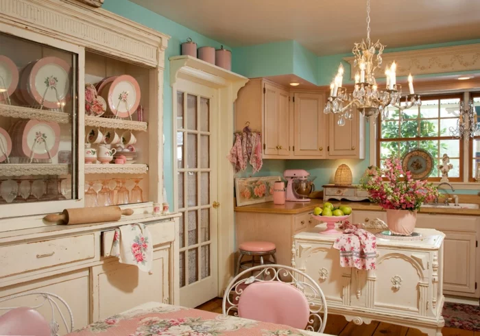 50er jahre möbel kücheneinrichtung rosa ornamenten
