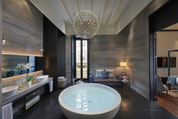 Badezimmerideen holzdesign luxus