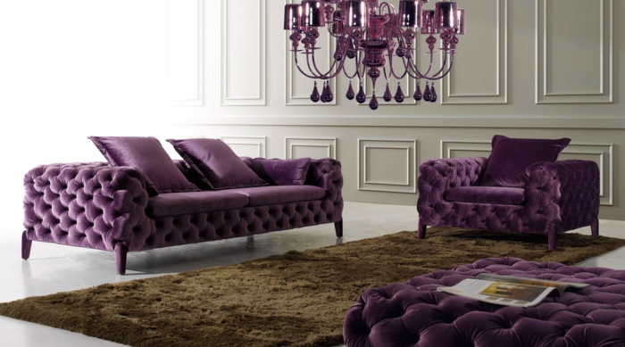 schöne sofas lila design wohnzimmer einrichten