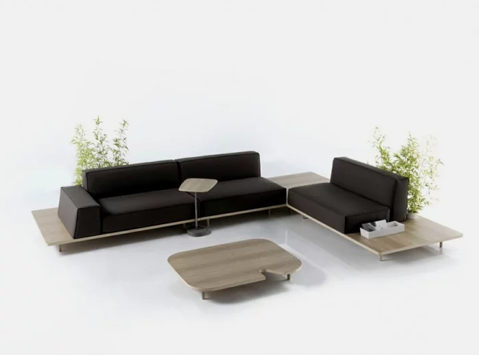 ausgefallene sofas modernes schwarzes sofa pflanzen