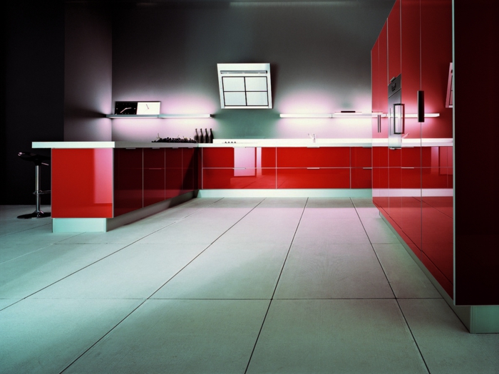 indirekte beleuchtung ideen küche rote küchenmöbel