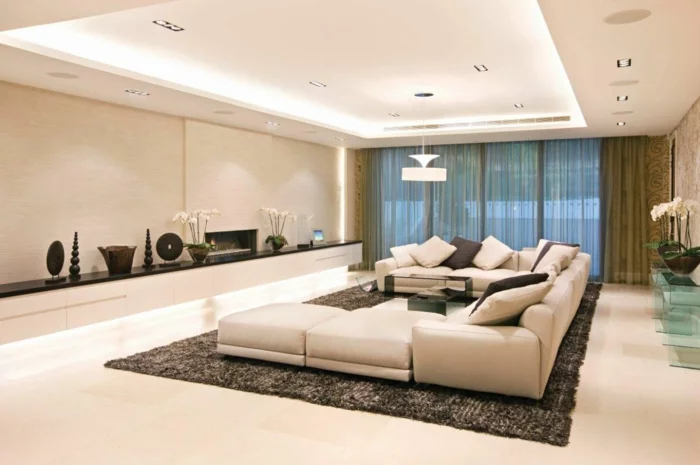 indirekte beleuchtung wohnzimmer decke zimmerpflanzen teppich