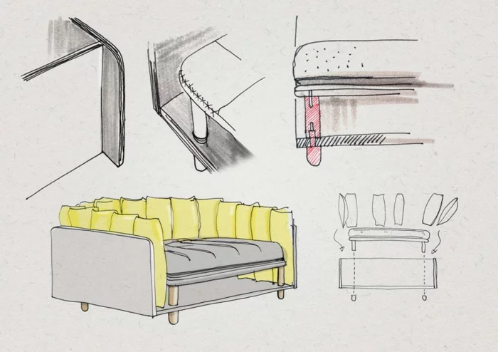 italienische polstermöbel kleines sofa re cinto skizzen