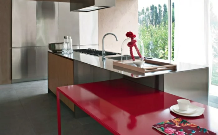 modulküchen küchen design roter tisch einbauspüle