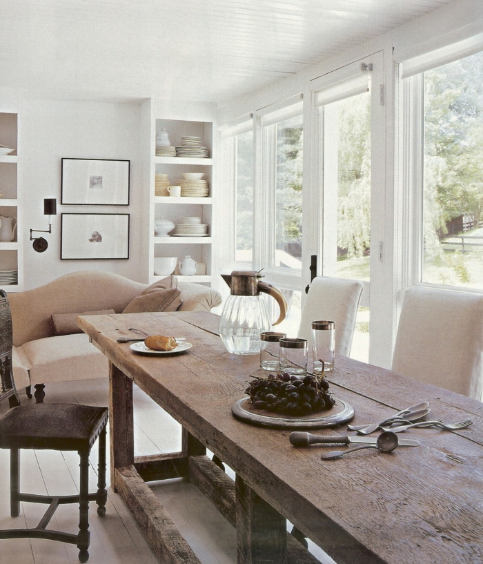 rustikale möbel esszimmer esstisch offener wohnplan wohnzimmersofa