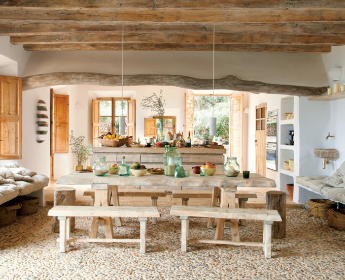 rustikale möbel küche wohnzimmer offener wohnplan esstisch