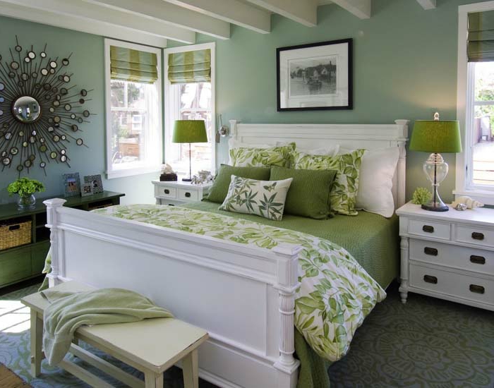schlafzimmer einrichten ideen gästeschlafzimmer grüne bettwäsche wanddeko