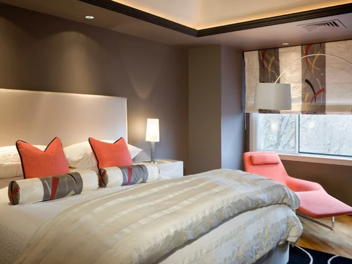 schlafzimmer einrichten in neutralen farben und mit orange aufpeppen