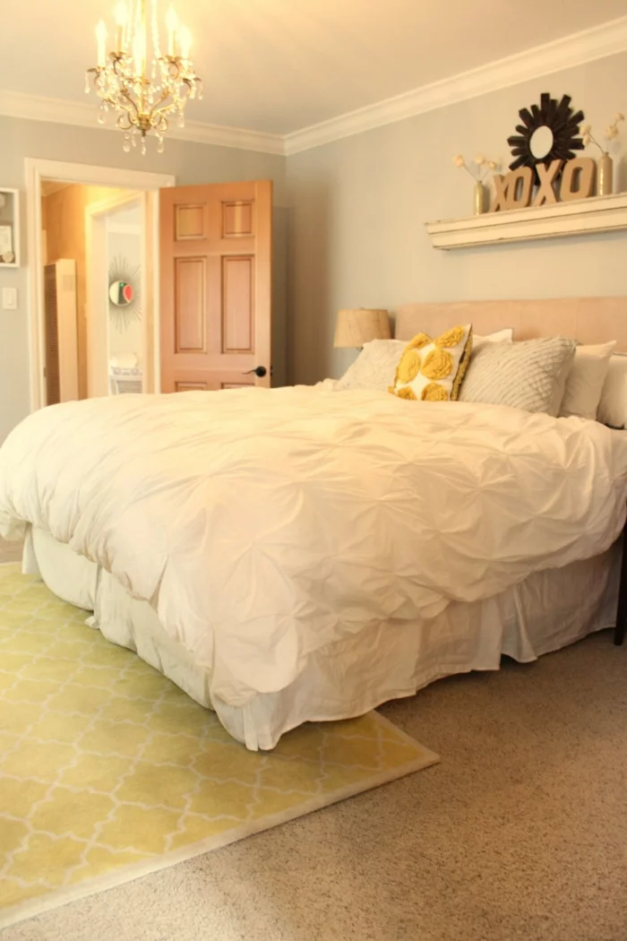 schlafzimmer einrichten tipps bodenbelag teppich gelb