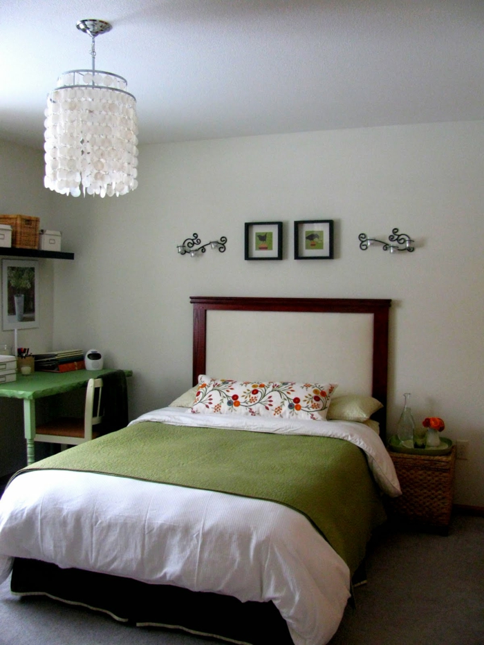 schlafzimmer einrichtungsideen grüne elemente leuchter