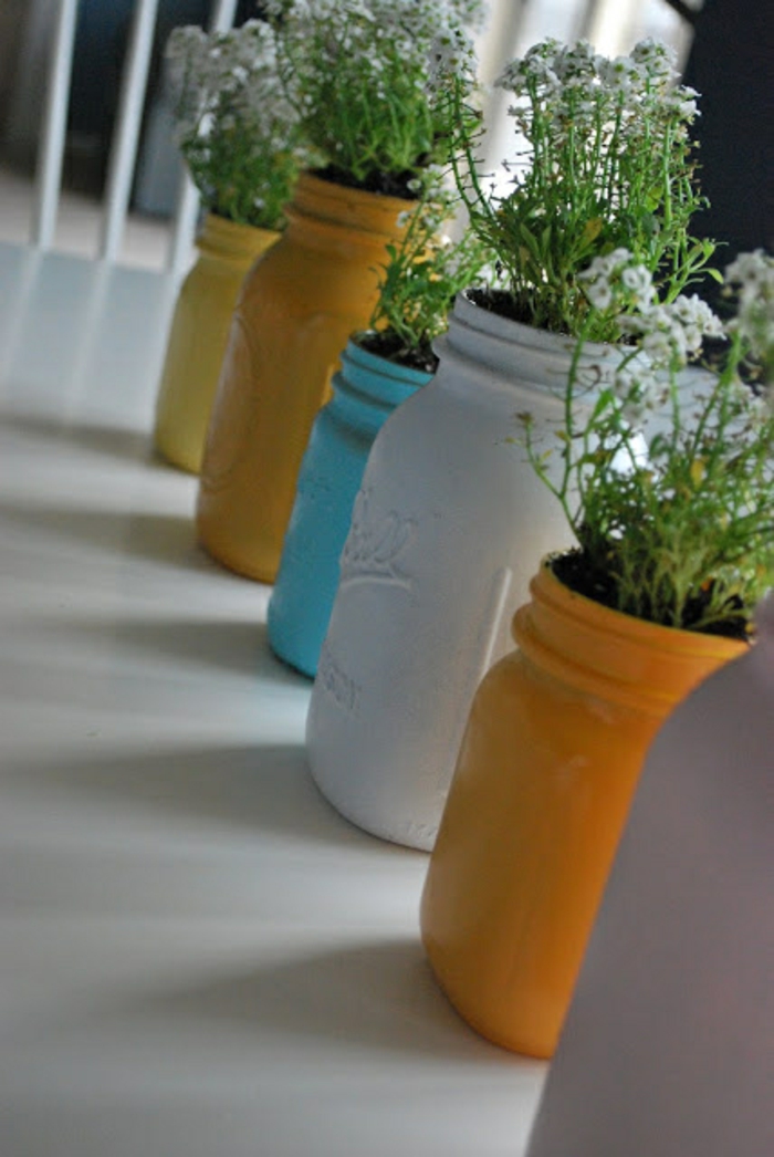 tischdeko selber machen bemalte einweckgläser vasen