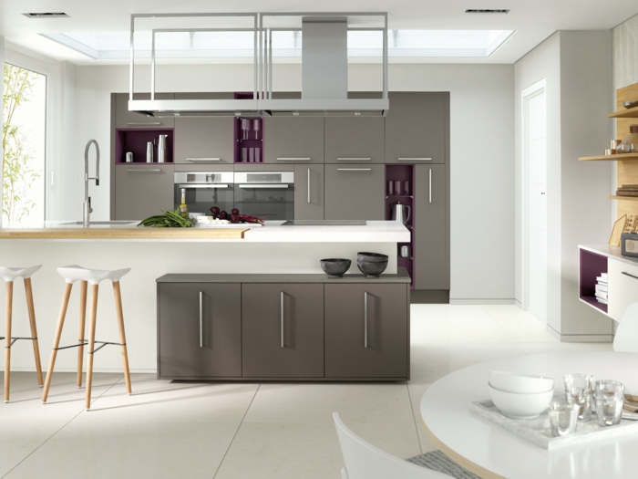 wohnideen küche modernes interieur weiß grau barhocker