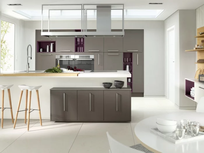wohnideen küche modernes interieur weiß grau barhocker