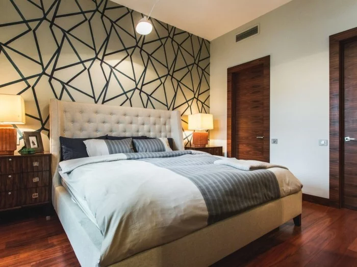 wohnideen schlafzimmer wandgestaltung mit geometrischen motiven