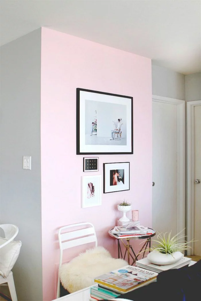 wohnzimmer gestalten farbe wandfarbe rosa grau