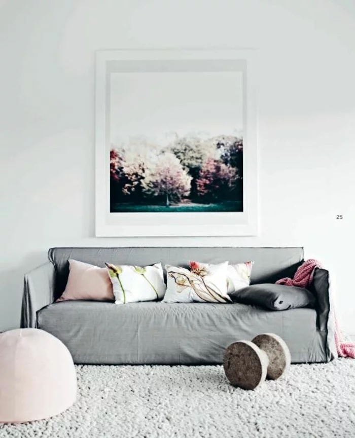 wohnzimmer gestalten farbe wandfarbe weiß grau altrosa