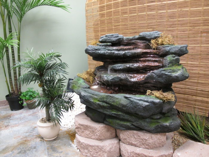 deko brunnen dekorativ naturlook steine moos