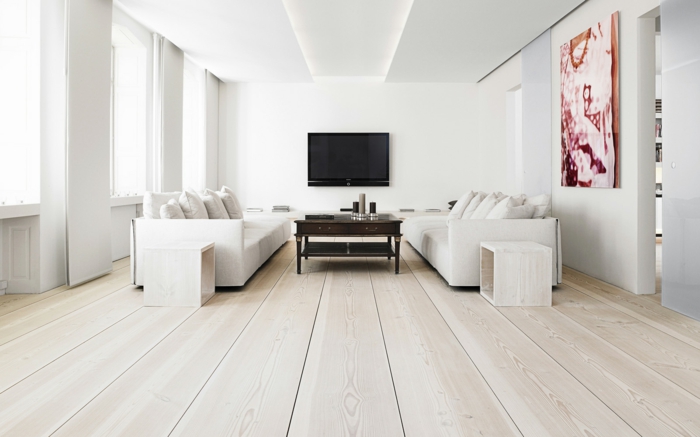 zimmer einrichten wohnzimmer weiße wandgestaltung weiße möbel dielenboden