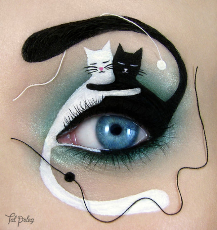 augen schminken maskenbildnerin Tal Peleg schwarze katze weiße katze