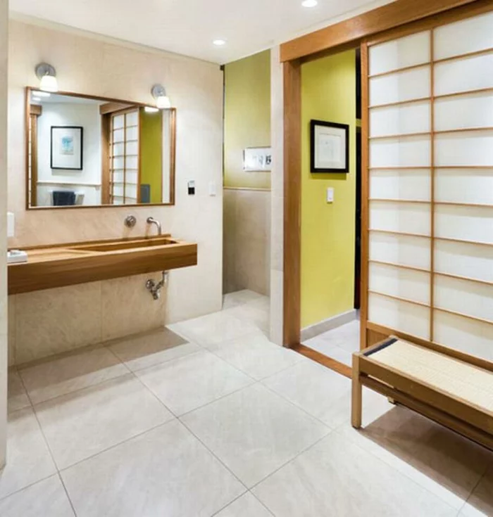 badeinrichtung japanisch minimalistischer stil paravent helles holz