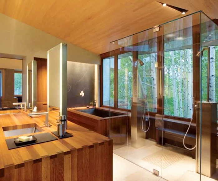 badeinrichtung modern japanischer stil minimalistisch glas duschkabine
