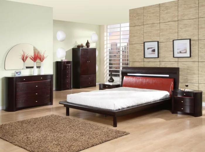 betten design beiger teppich schlafzimmer deko