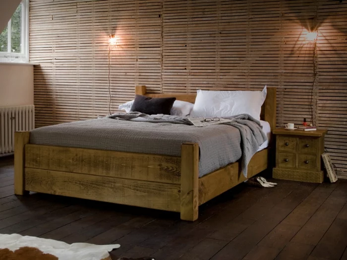 betten design holzbett rustikal holzboden schlafzimmer