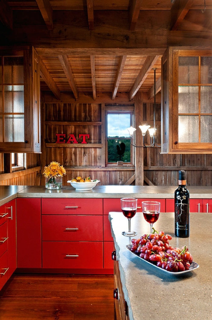 innendesign herbst rustikale küche rote unterschränke